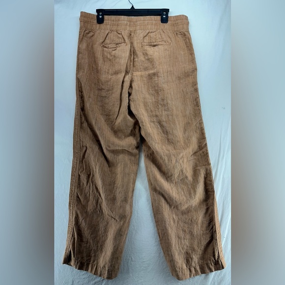 Athleta Cabo Linen Textured Wide Leg Pants Womens 16T Drawstring Tan Brown - Picture 2 of 10